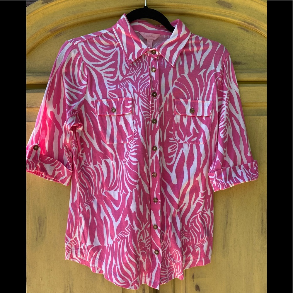 Lily Pulitzer pink/white zebra 3/4 length shirt